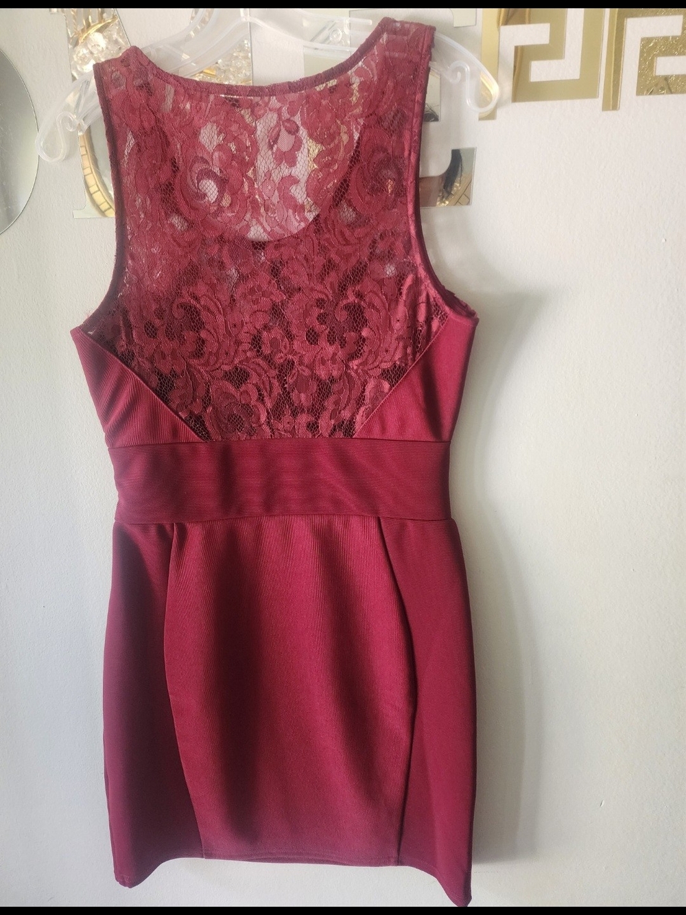 Lipsy Burgundy Lace-Back Mini Dress